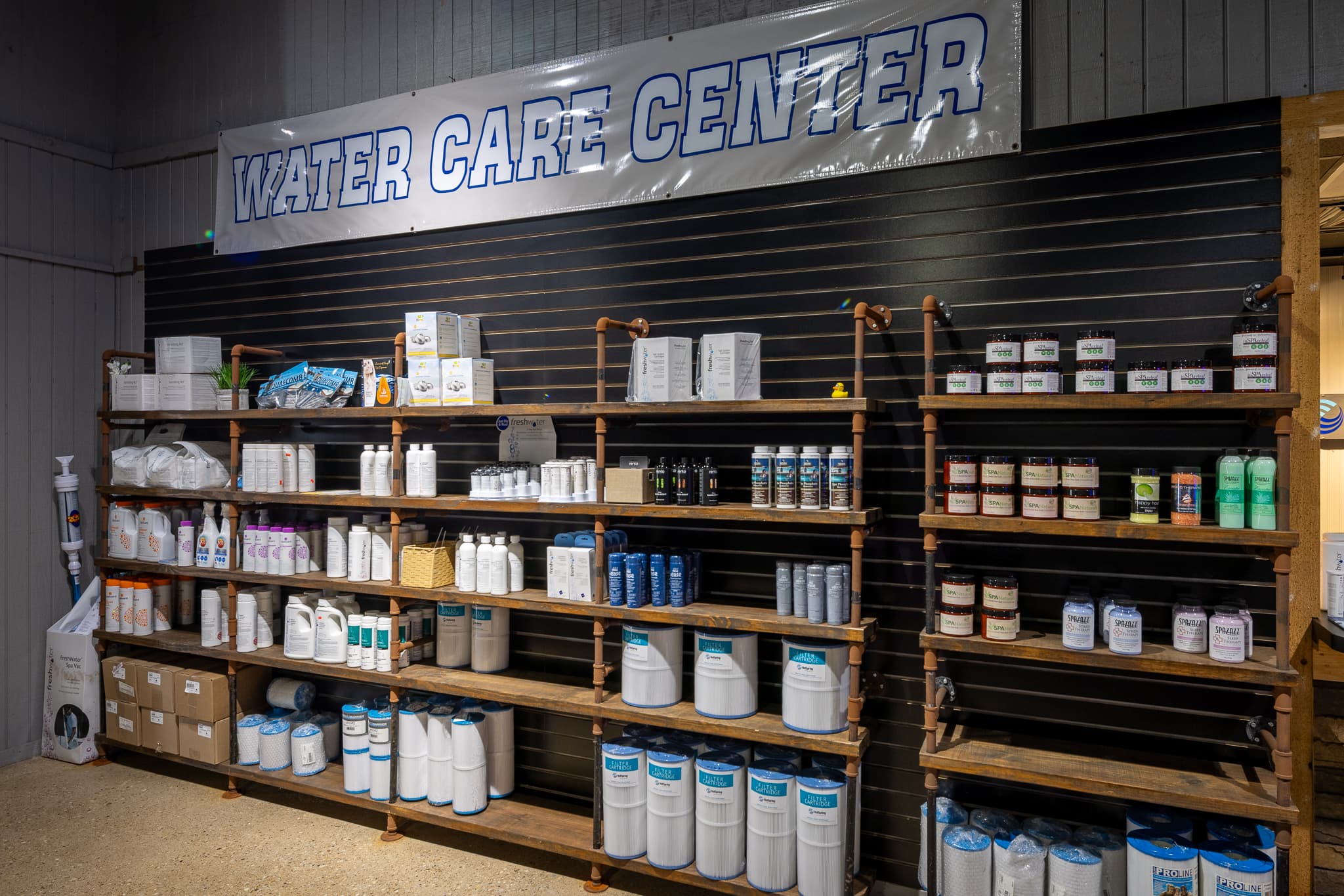 Water care area at East Texas Hot Tub