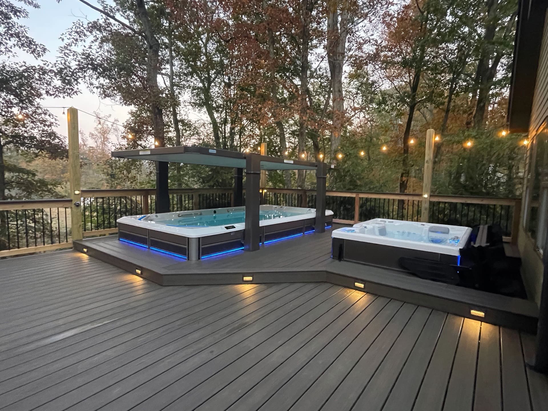 Hot tub on a deck at evening